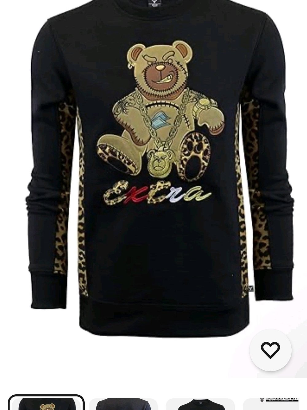 Screenshot URBAN HIP-HOP Black Crewneck Fleece Sweatshirt Extra Teddy Bear NWT
